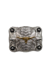 Symmetrical Silver Rectangle Long Horn Belt Buckle