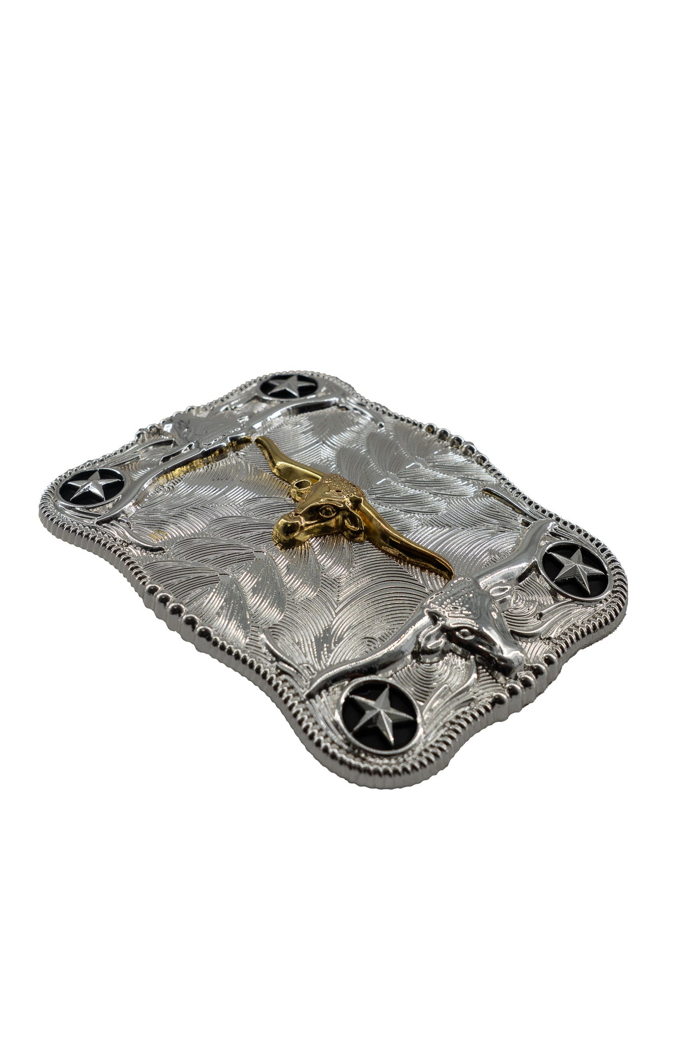 Symmetrical Silver Rectangle Long Horn Belt Buckle