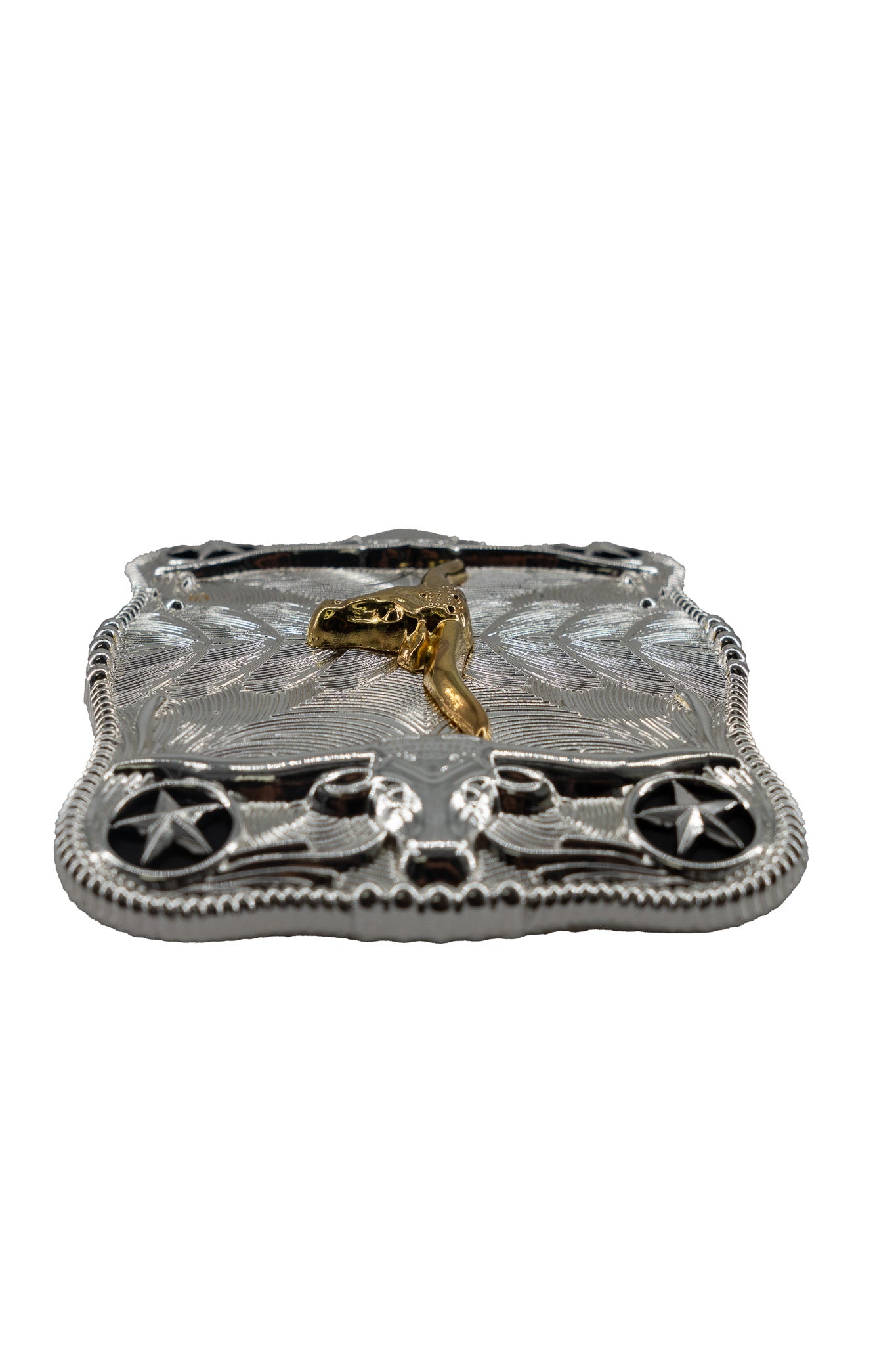 Symmetrical Silver Rectangle Long Horn Belt Buckle