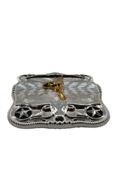 Symmetrical Silver Rectangle Long Horn Belt Buckle