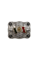 Symmetrical Silver Rectangle Mexico Flag Belt Buckle