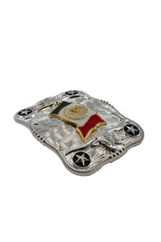 Symmetrical Silver Rectangle Mexico Flag Belt Buckle