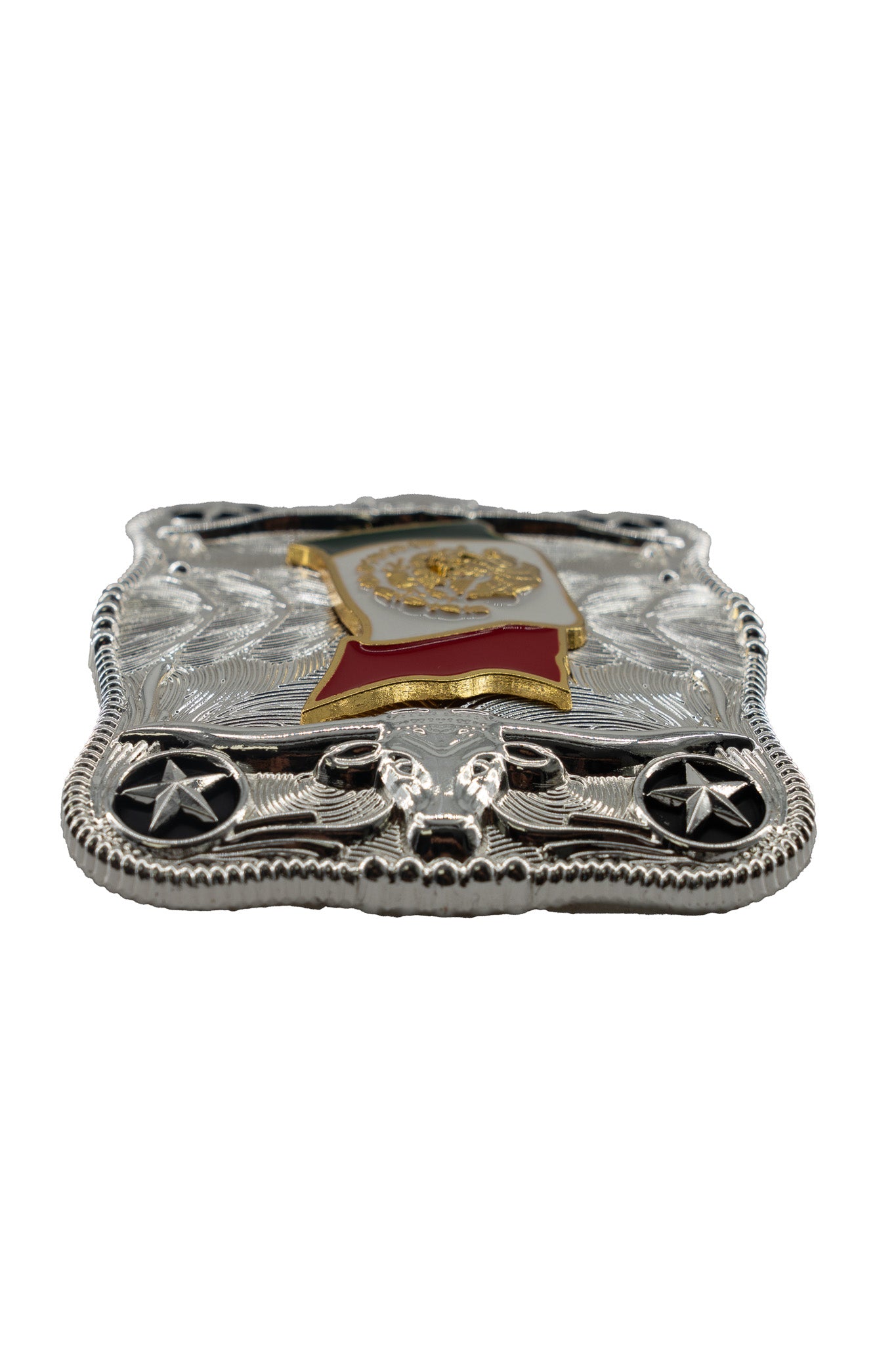 Symmetrical Silver Rectangle Mexico Flag Belt Buckle