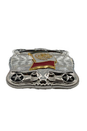 Symmetrical Silver Rectangle Mexico Flag Belt Buckle