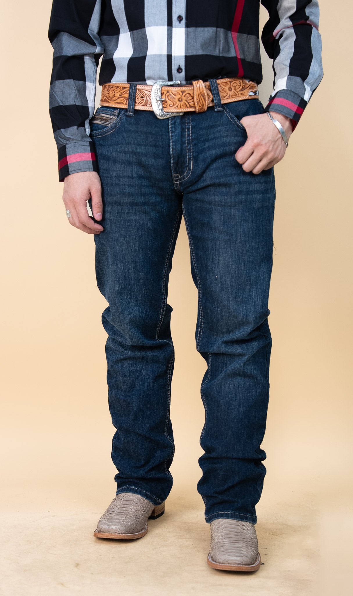 Rock & Roll Denim Men's Revolver Dark Wash  Slim Fit Straight Leg Reflex Jeans