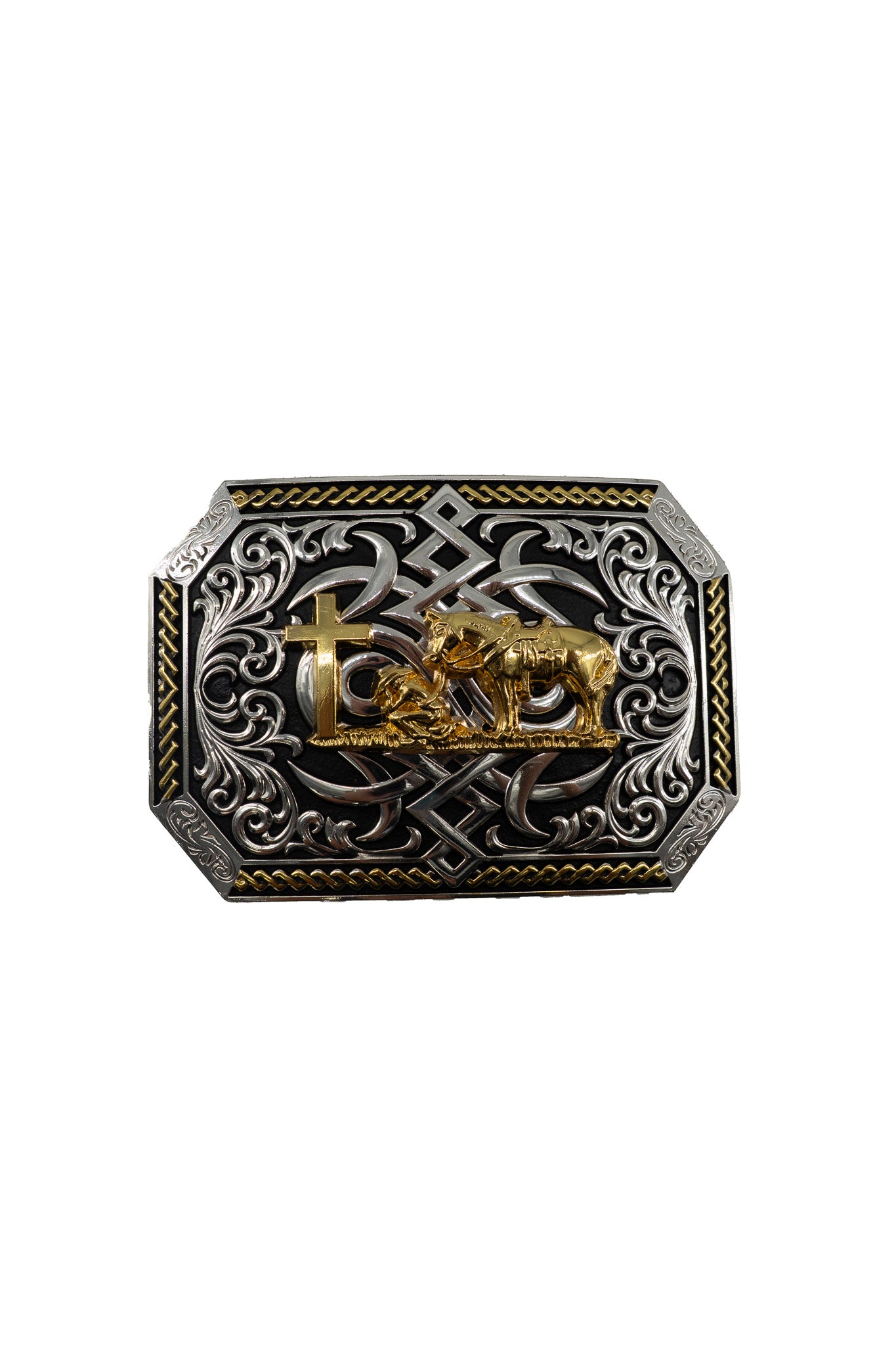 Sacred Arabesque Kneeling Prayer Cross Belt Buckle