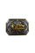 A close-up view of an ornate silver-plated belt buckle with gold accents. The centerpiece features a polished gold figure of a cowboy kneeling in prayer beside a standing cross and his horse, set against an intricately engraved filigree background.