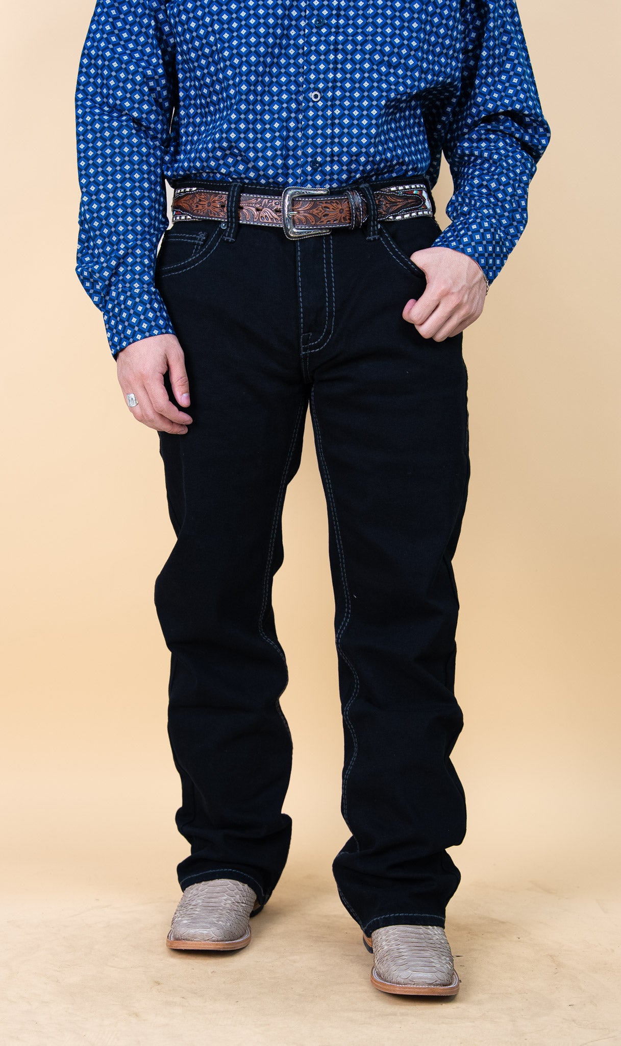 Rock & Roll Denim Men's Double Barrel Black Straight Boot Relax Fit Jeans