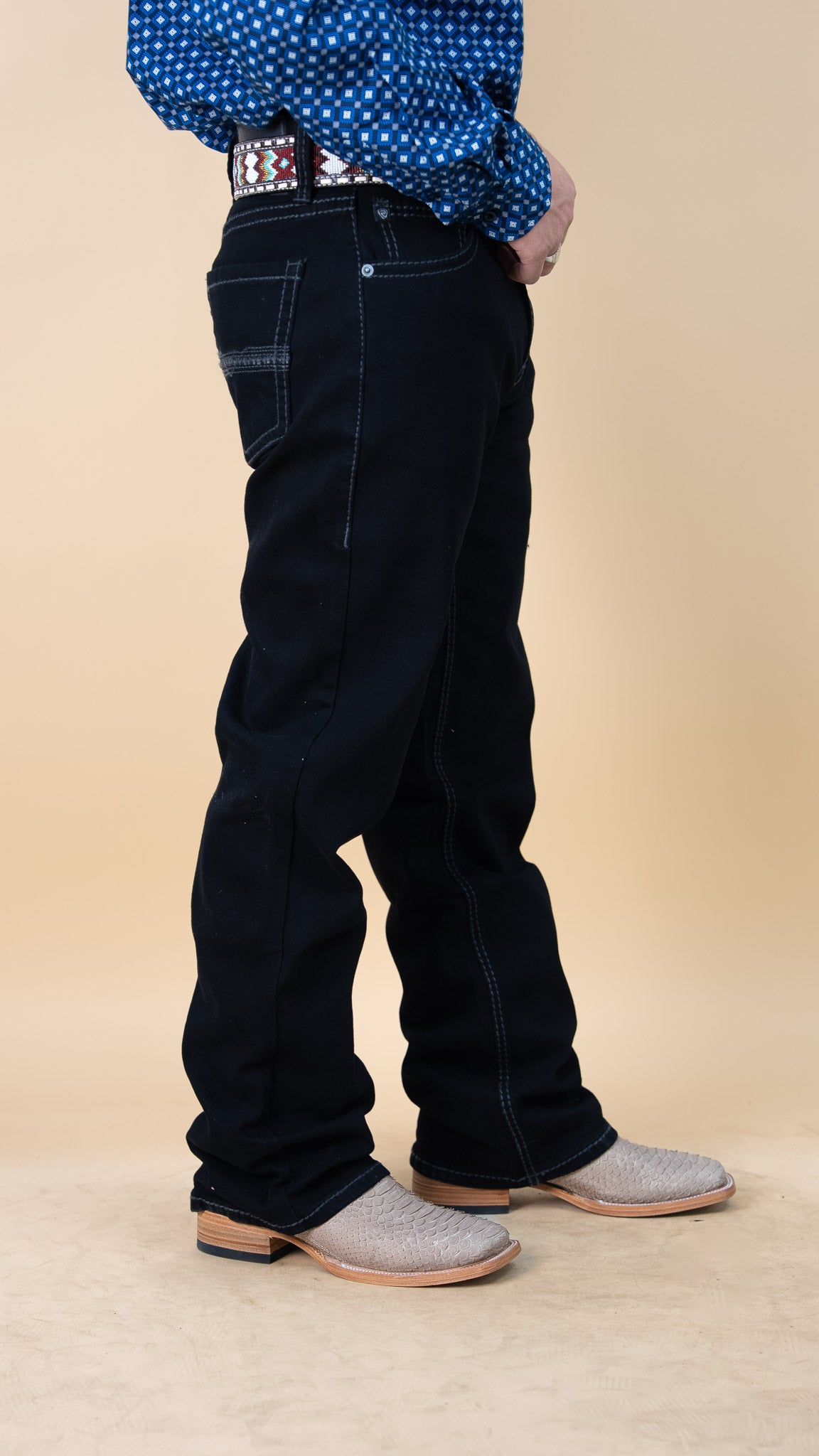 Rock & Roll Denim Men's Double Barrel Black Straight Boot Relax Fit Jeans