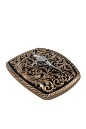 Gold Intricate Scrollwork Longhorn Belt Buckle
