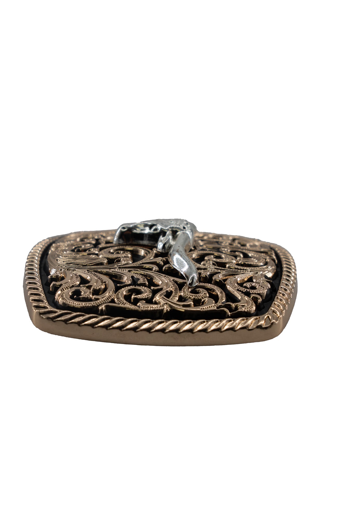 Gold Intricate Scrollwork Longhorn Belt Buckle