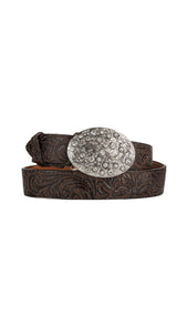 Rhinestone Buckle Tooled Cowgirl Belt