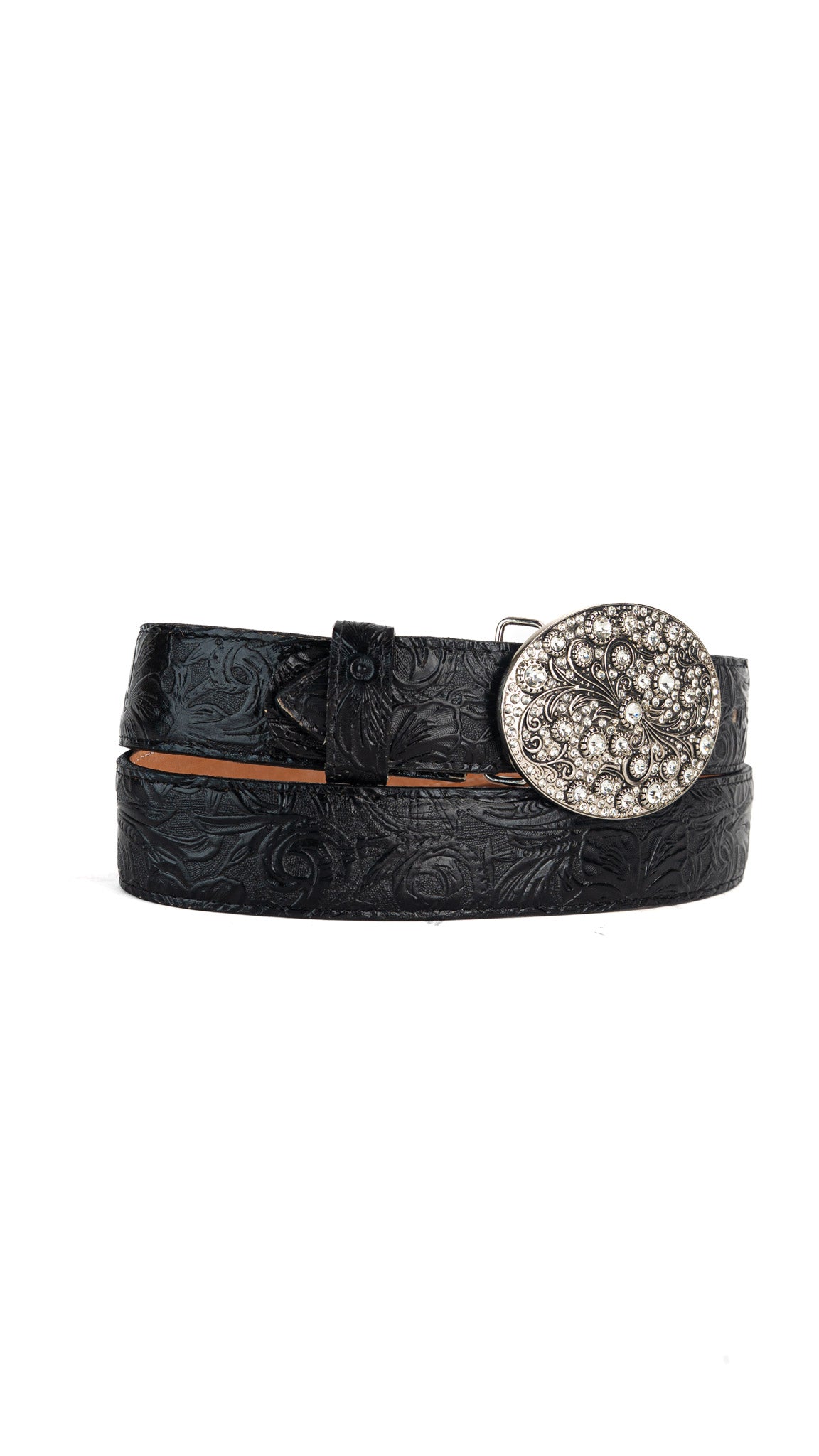Rhinestone Buckle Tooled Cowgirl Belt