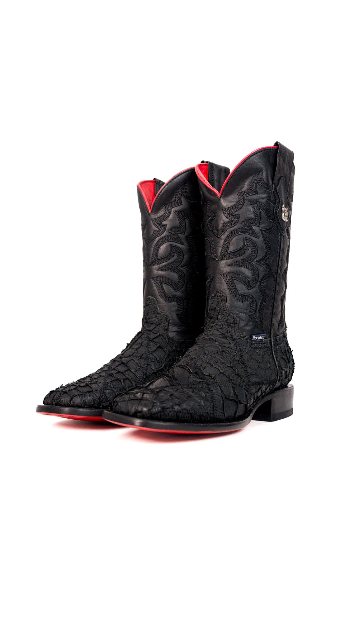 Lucas Exotic Pirarucu Red Bottom Patchwork Cowboy Boot