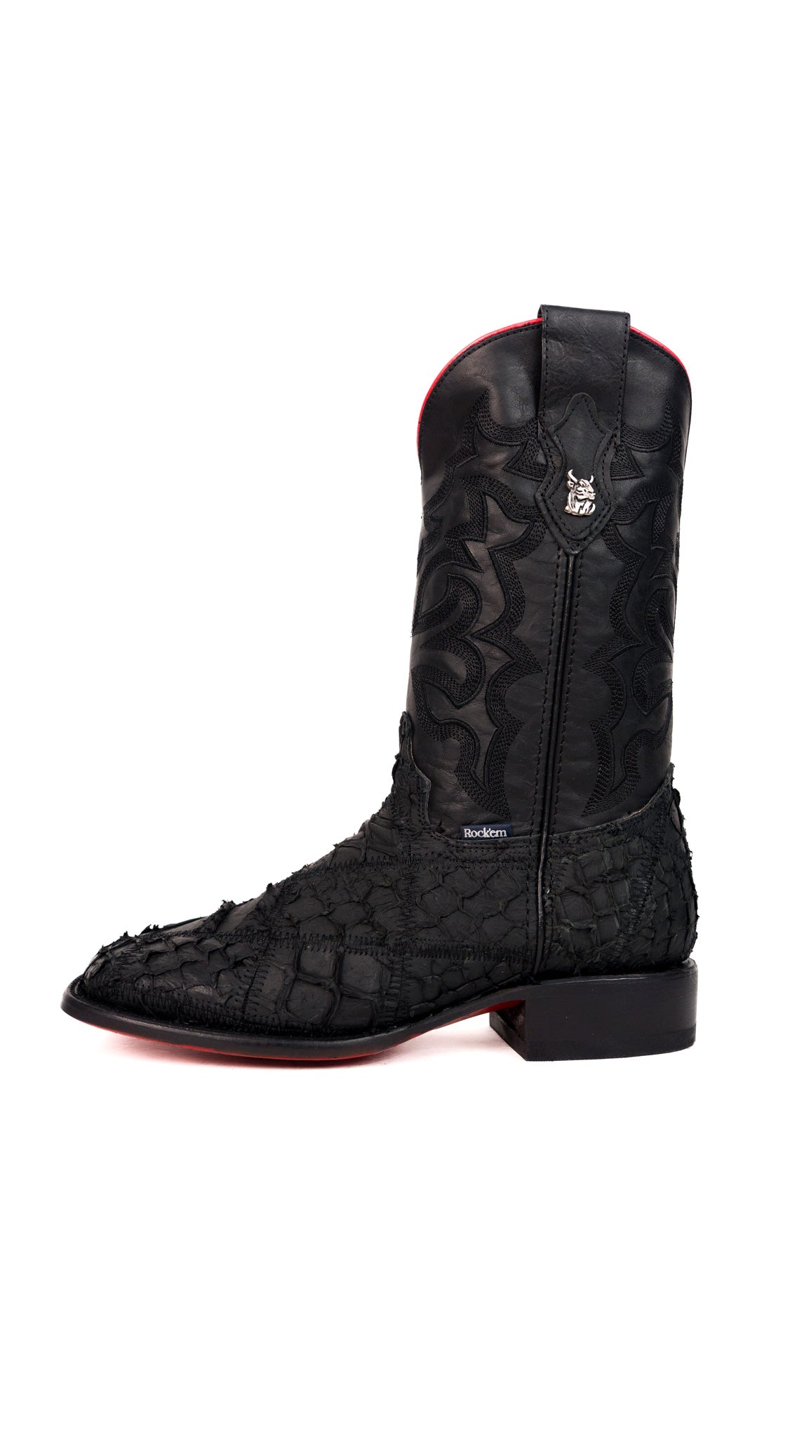 Lucas Exotic Pirarucu Red Bottom Patchwork Cowboy Boot