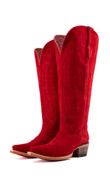 Presley Suede Tall Red Bottom Wide Calf Snip Toe Cowgirl Boot