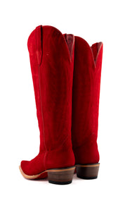 Presley Suede Tall Red Bottom Wide Calf Snip Toe Cowgirl Boot