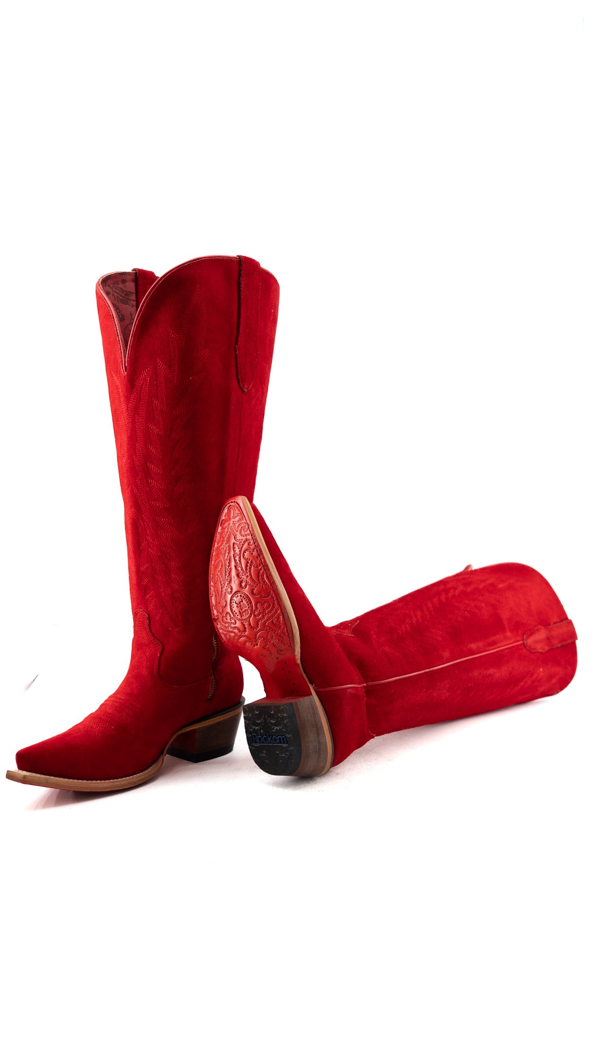Presley Suede Tall Red Bottom Wide Calf Snip Toe Cowgirl Boot