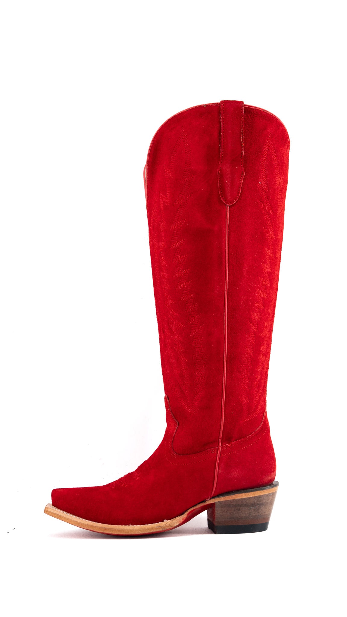 Presley Suede Tall Red Bottom Wide Calf Snip Toe Cowgirl Boot