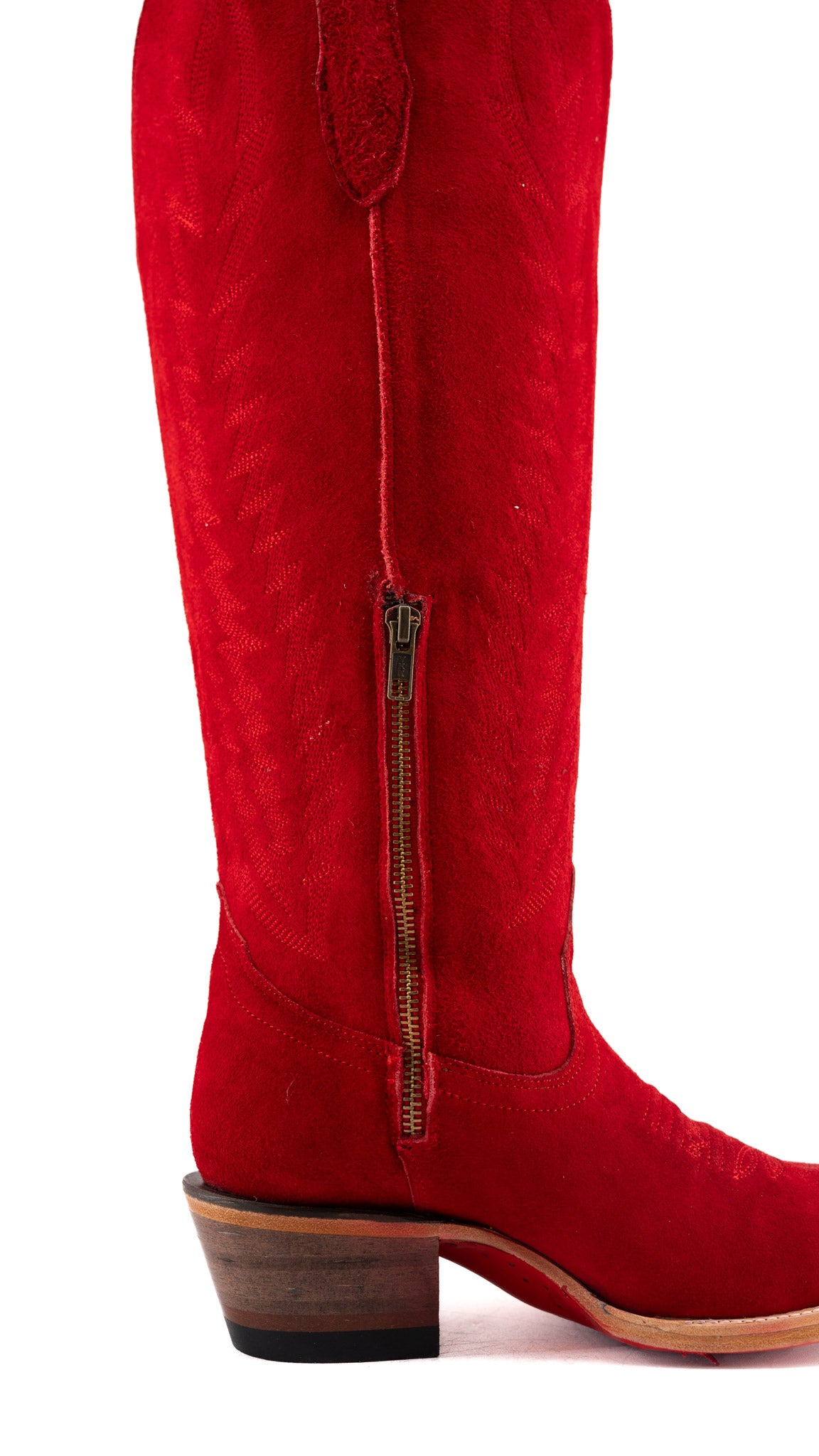 Presley Suede Tall Red Bottom Wide Calf Snip Toe Cowgirl Boot
