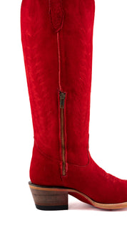 Presley Suede Tall Red Bottom Wide Calf Snip Toe Cowgirl Boot