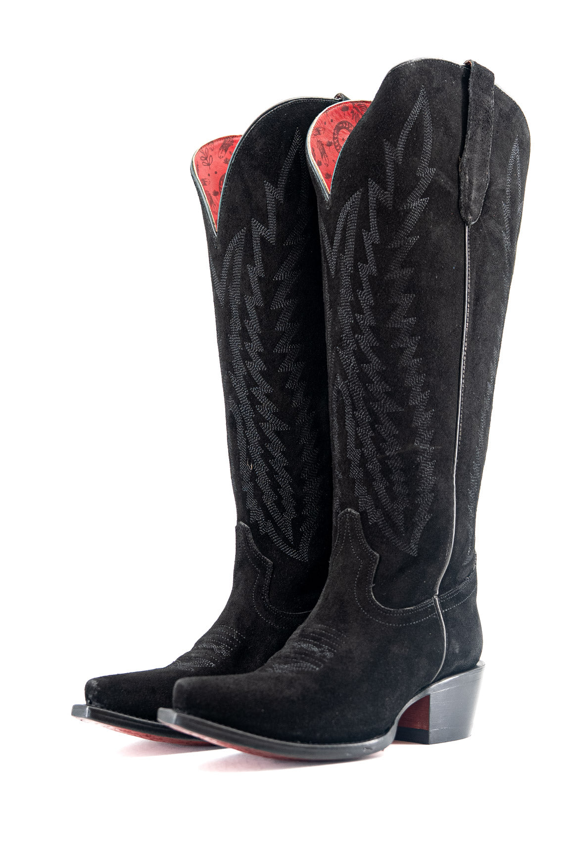Presley Suede Tall Red Bottom Wide Calf Snip Toe Cowgirl Boot