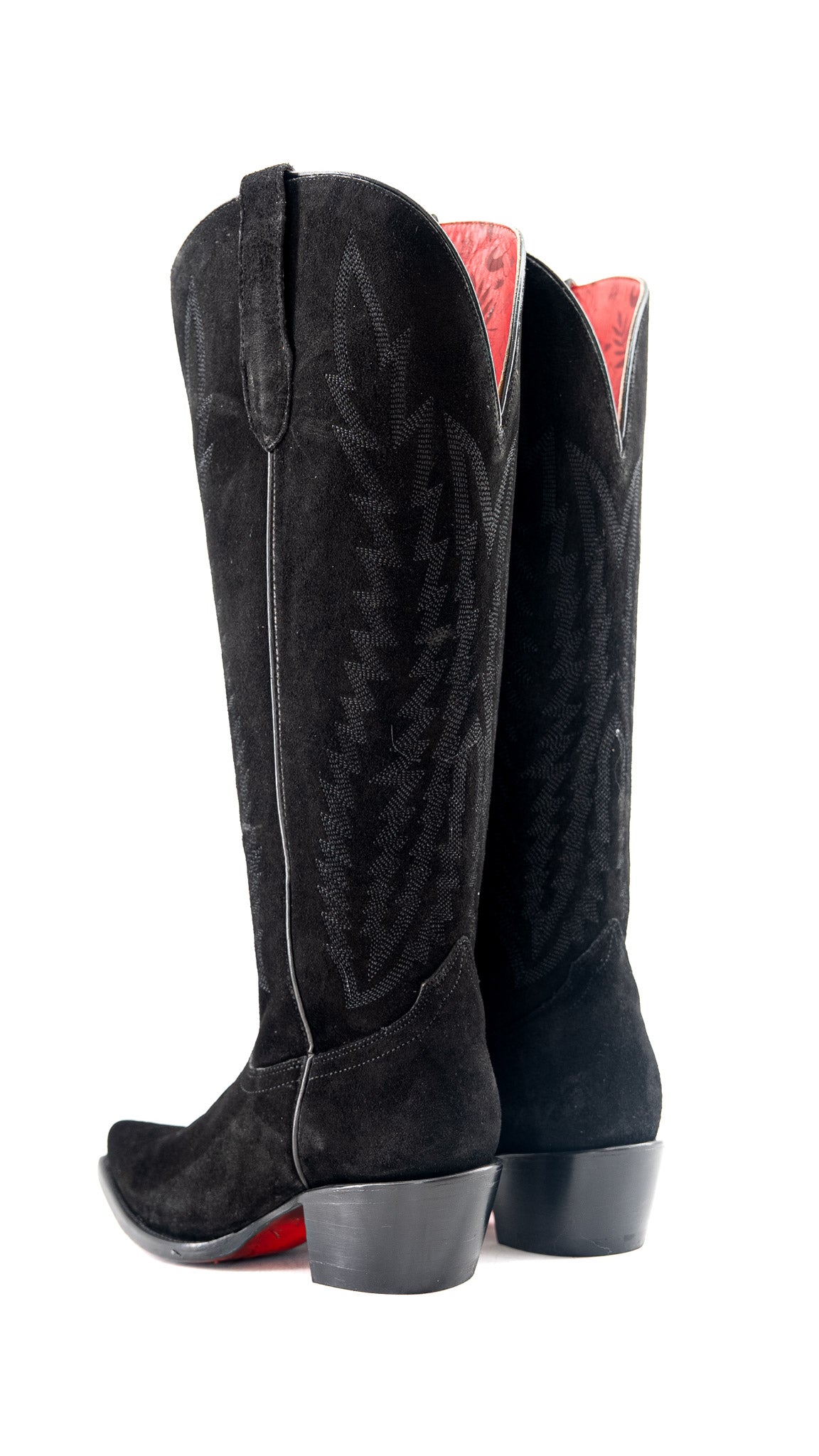 Presley Suede Tall Red Bottom Wide Calf Snip Toe Cowgirl Boot