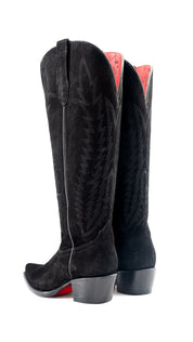 Presley Suede Tall Red Bottom Wide Calf Snip Toe Cowgirl Boot