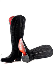 Presley Suede Tall Red Bottom Wide Calf Snip Toe Cowgirl Boot