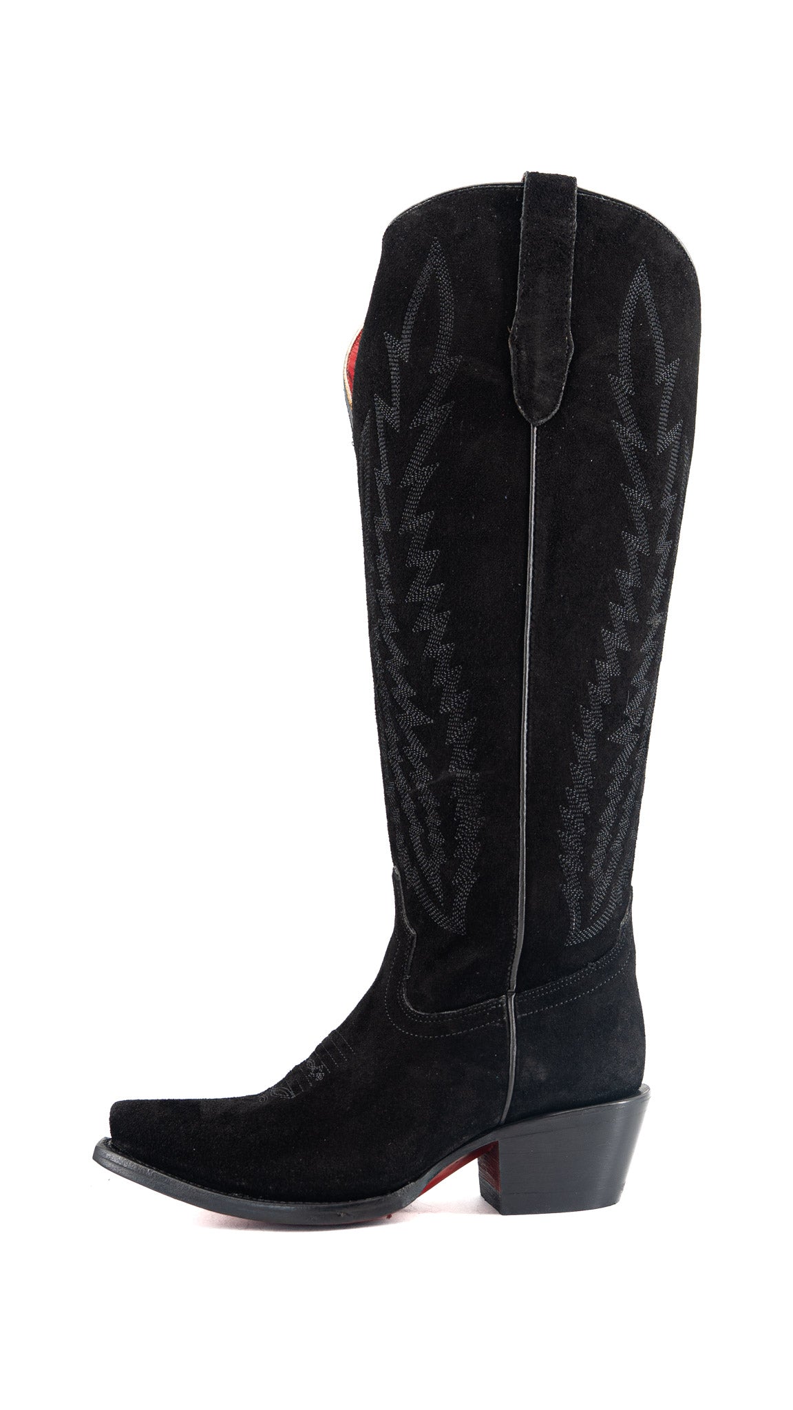 Presley Suede Tall Red Bottom Wide Calf Snip Toe Cowgirl Boot