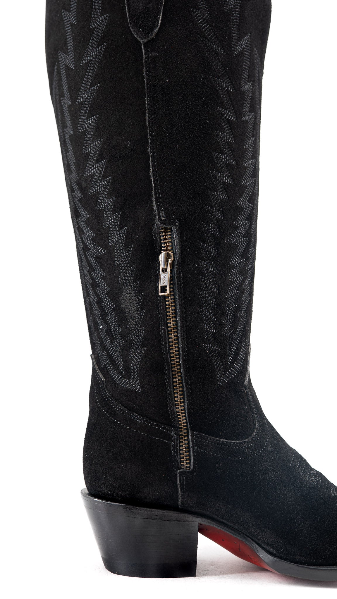 Presley Suede Tall Red Bottom Wide Calf Snip Toe Cowgirl Boot