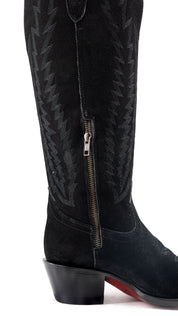 Presley Suede Tall Red Bottom Wide Calf Snip Toe Cowgirl Boot