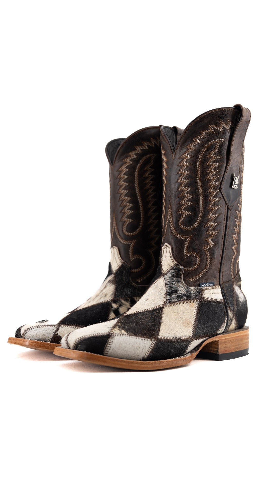 Men's Patchwork Cowhide Square Toe Cowboy Boot Size 7 Box FF11 FINAL SALE