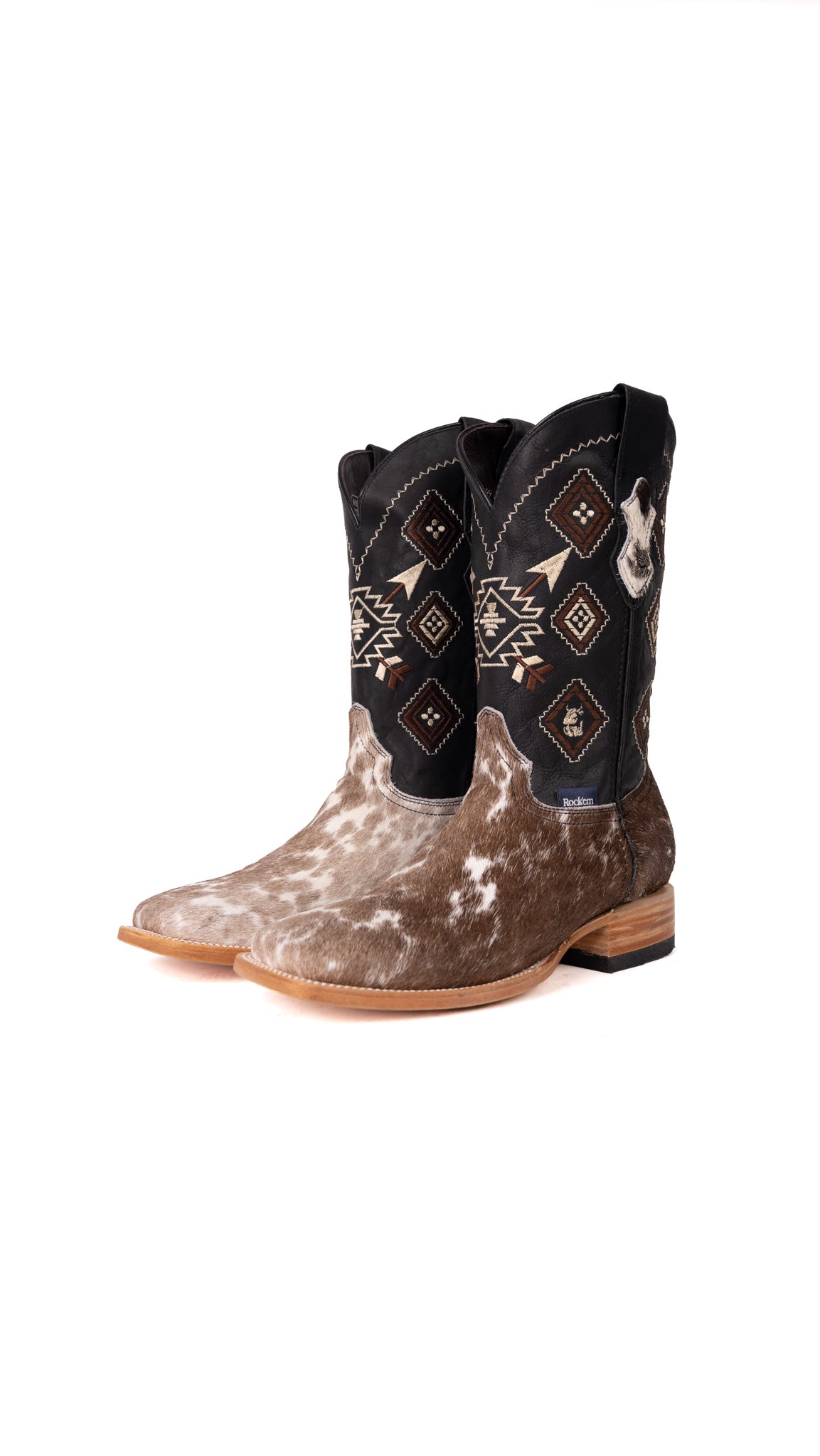Aztec Cowhide Square Toe Cowboy Boot Size 8 Box ZM34