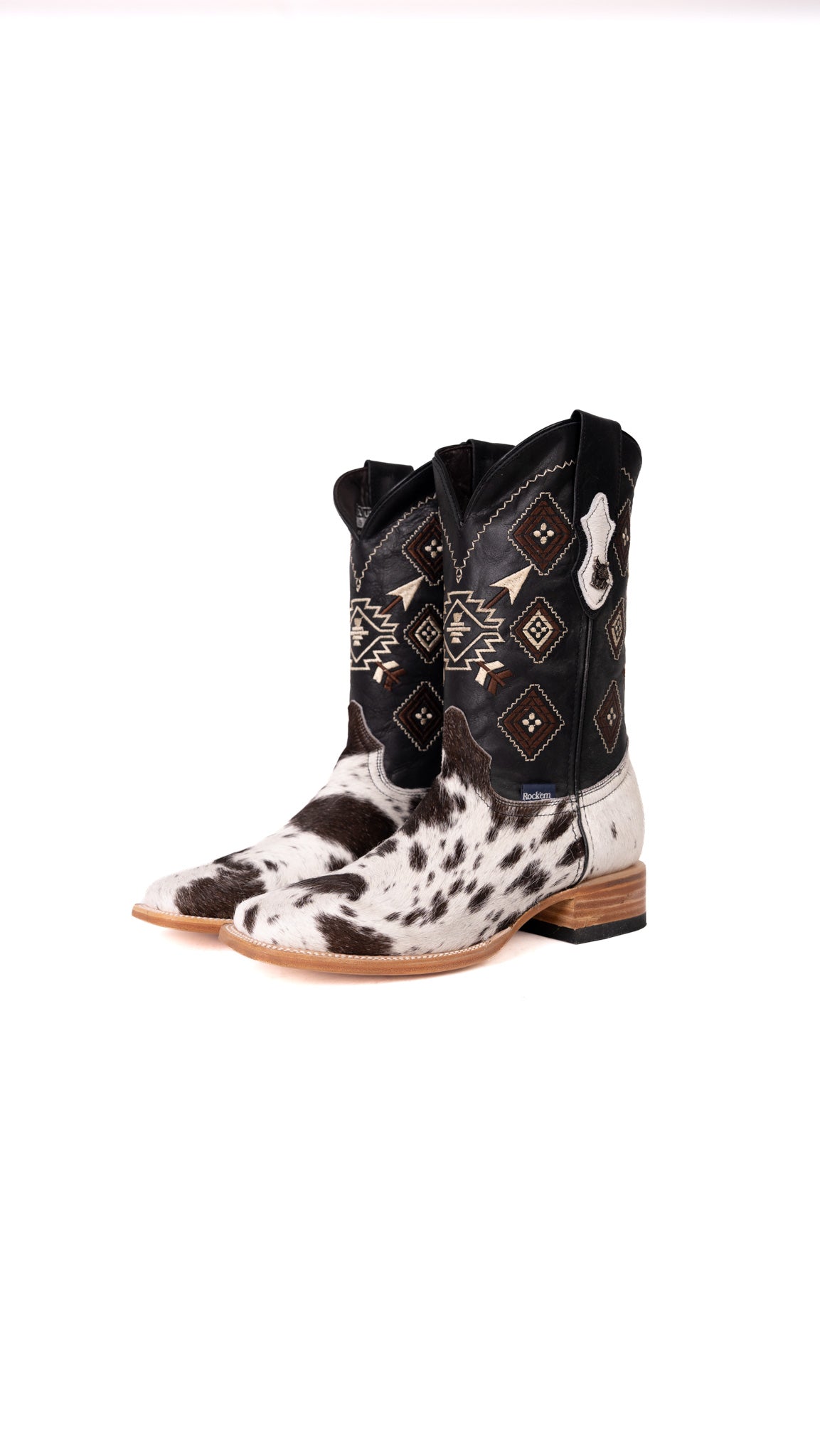 Aztec Cowhide Square Toe Cowboy Boot Size 8.5 Box ZM36