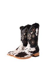 Aztec Cowhide Square Toe Cowboy Boot Size 8.5 Box ZM38