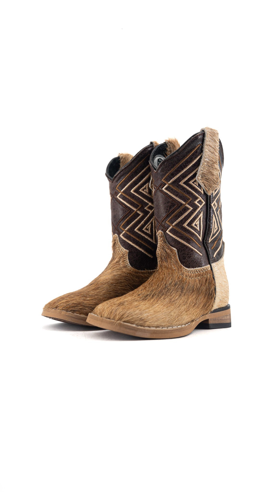 Riley Cowhide Square Toe Kids Boot Size 8 Box AK26
