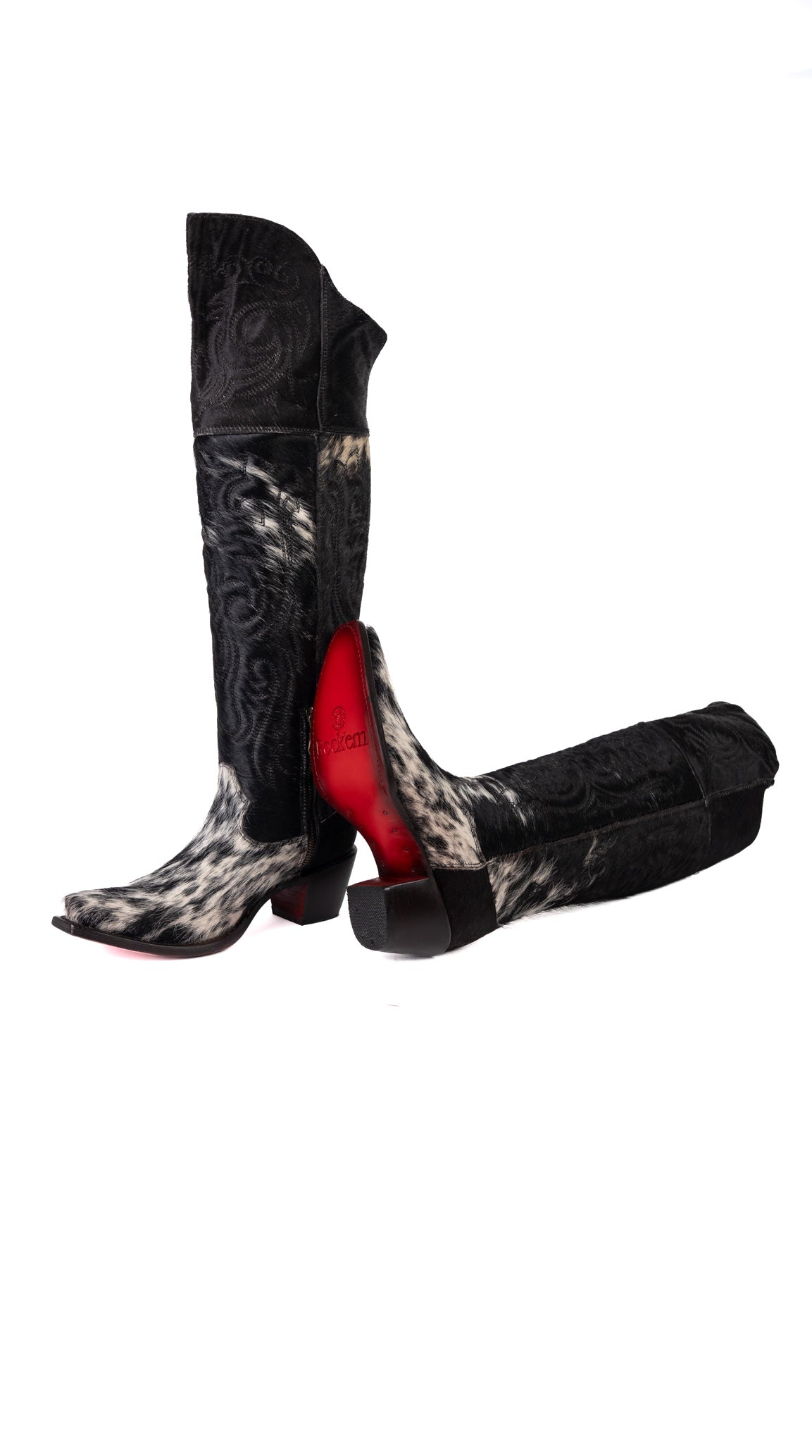 Amour Cowhide Knee High Snip Toe Cowgirl Boot Size 7.5 Box BU10