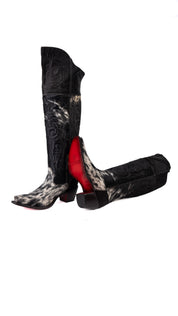 Amour Cowhide Knee High Snip Toe Cowgirl Boot Size 7.5 Box BU10