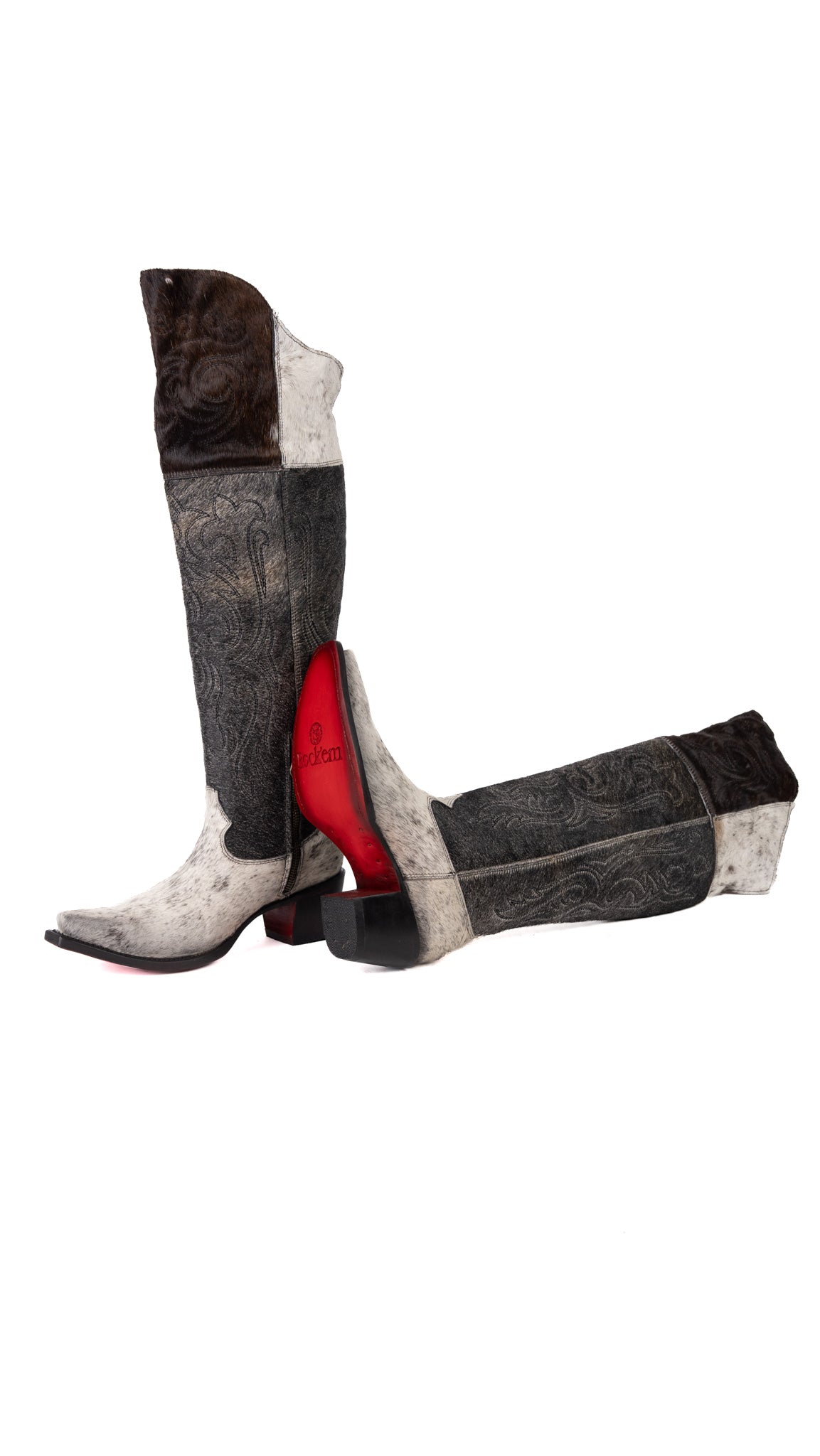 Amour Cowhide Knee High Snip Toe Cowgirl Boot Size 8.5 Box BU12