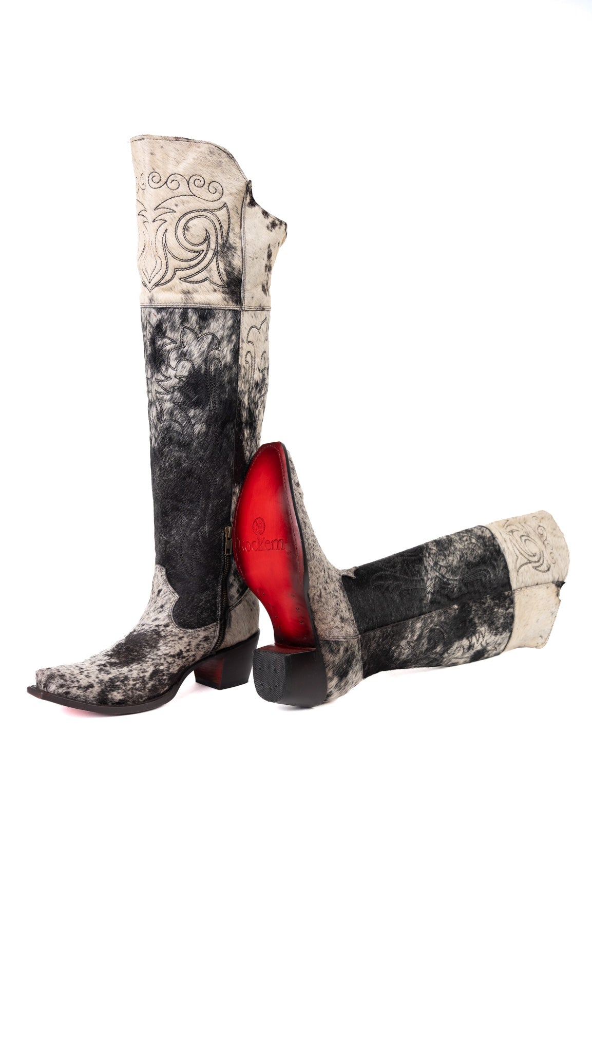 Amour Cowhide Knee High Snip Toe Cowgirl Boot Size 9 Box BU13