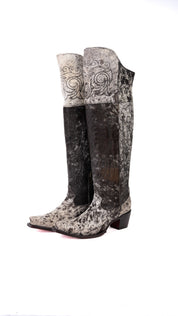 Amour Cowhide Knee High Snip Toe Cowgirl Boot Size 10 Box BU15
