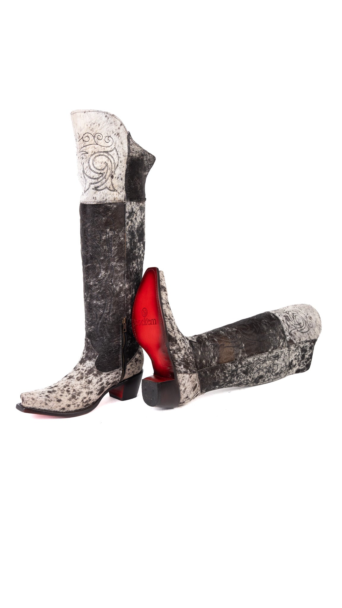 Amour Cowhide Knee High Snip Toe Cowgirl Boot Size 10 Box BU15