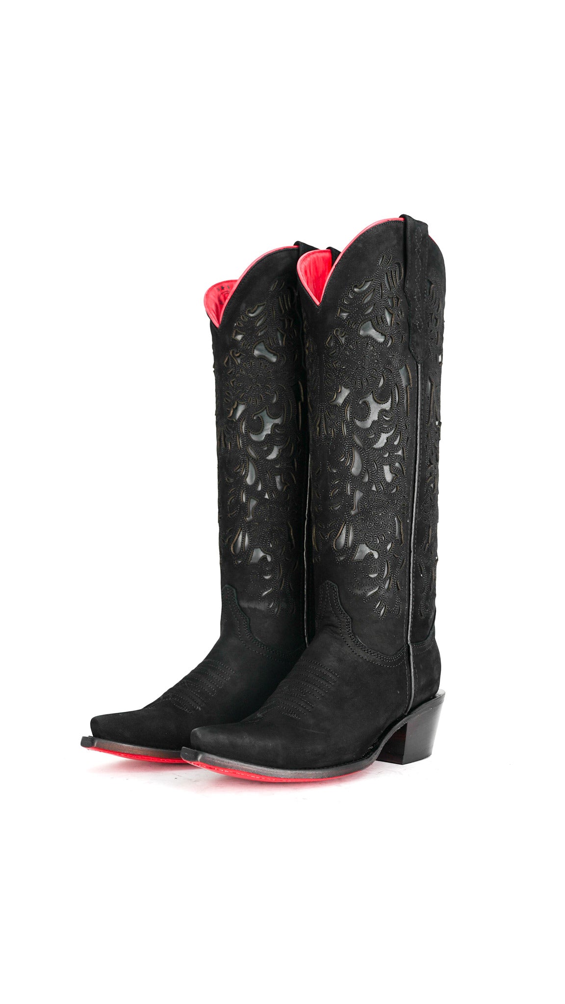 Ximena Suede Tall Red Bottom Snip Toe Cowgirl Boot
