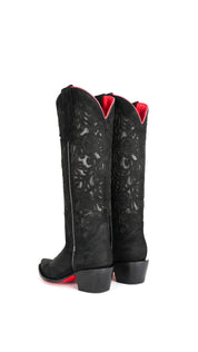 Ximena Suede Tall Red Bottom Snip Toe Cowgirl Boot