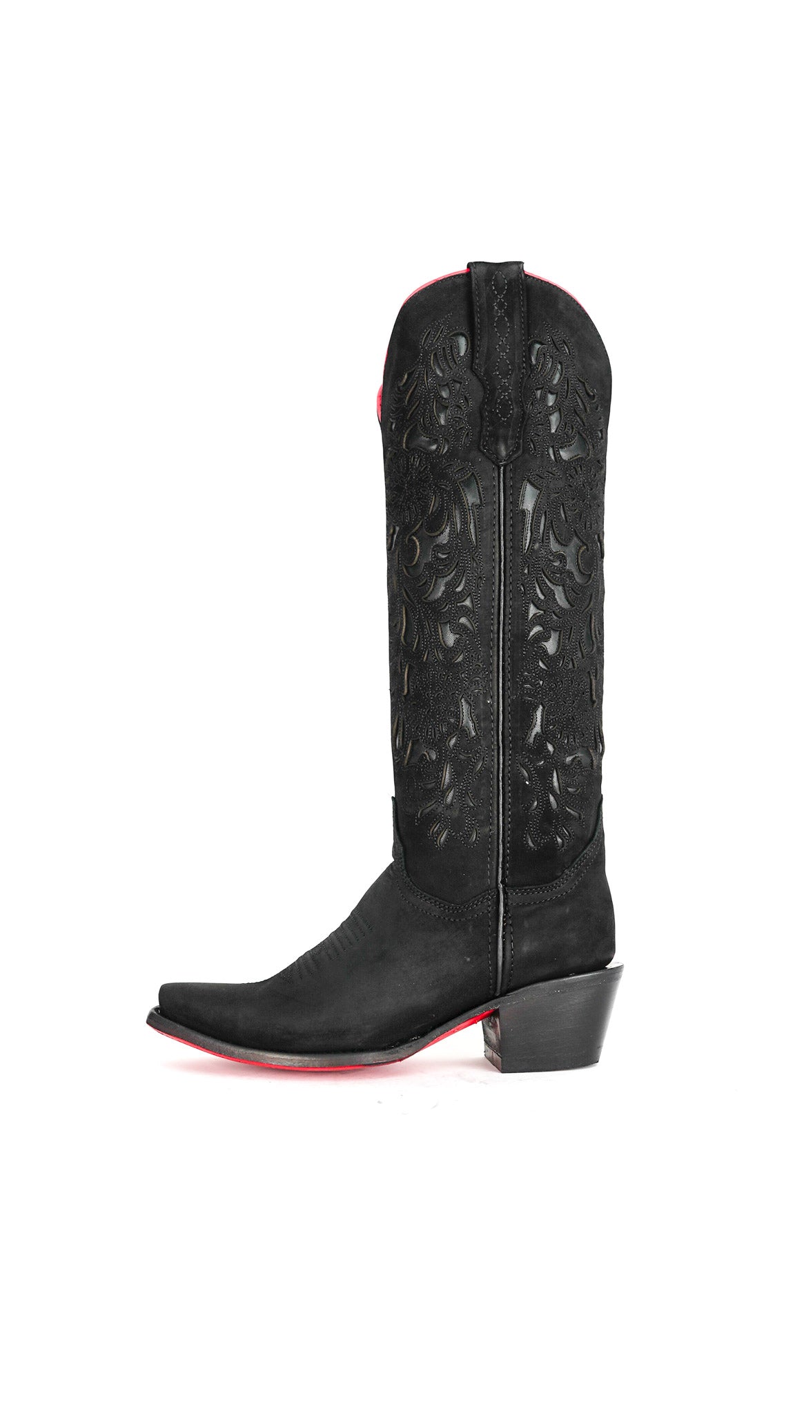 Ximena Suede Tall Red Bottom Snip Toe Cowgirl Boot