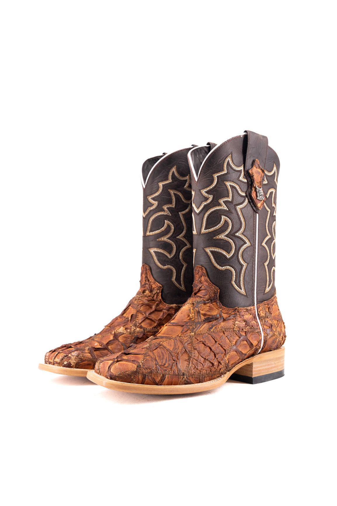 Lucas Exotic Pirarucu Patchwork Square Toe Cowboy Boot