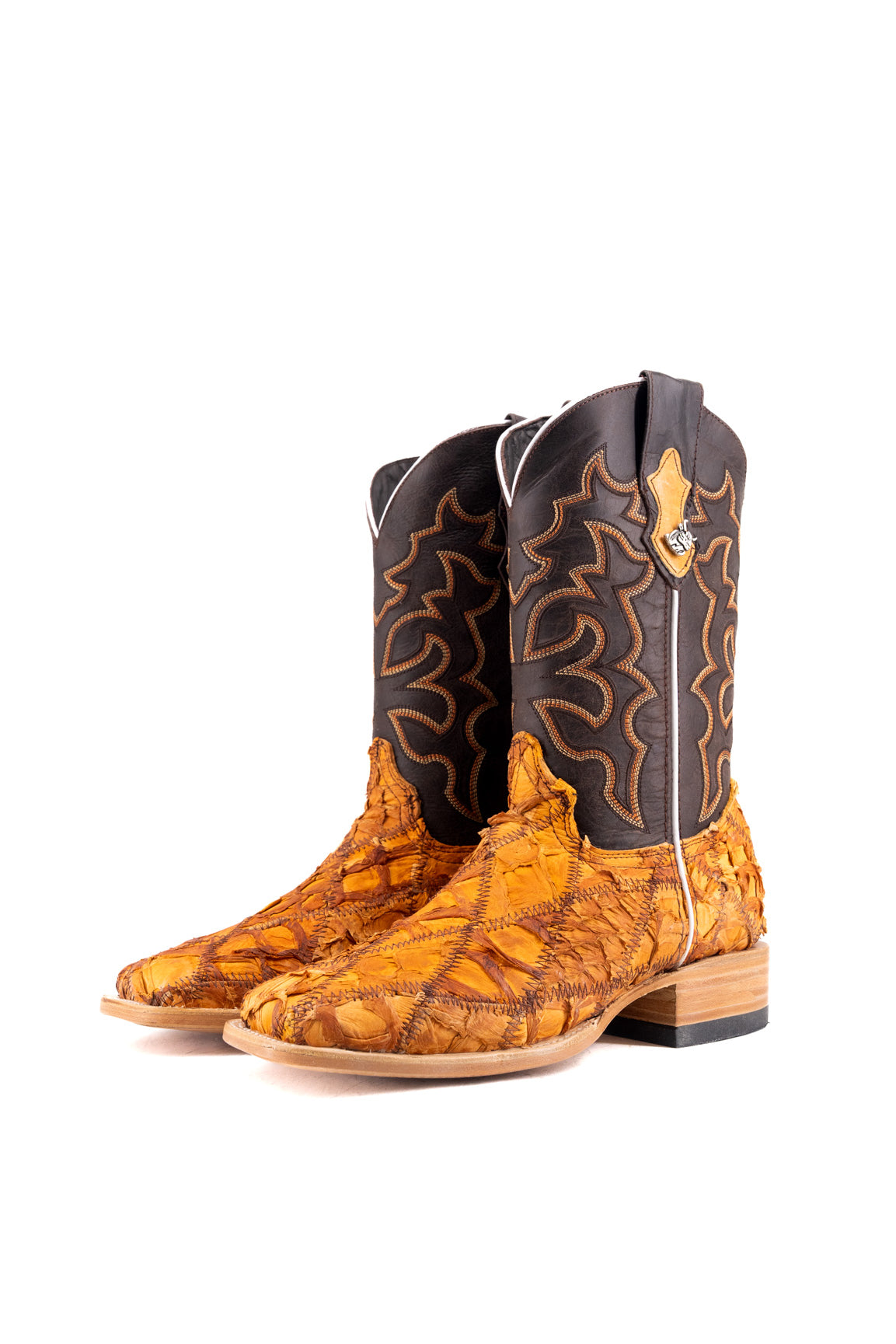 Lucas Exotic Pirarucu Patchwork Square Toe Cowboy Boot