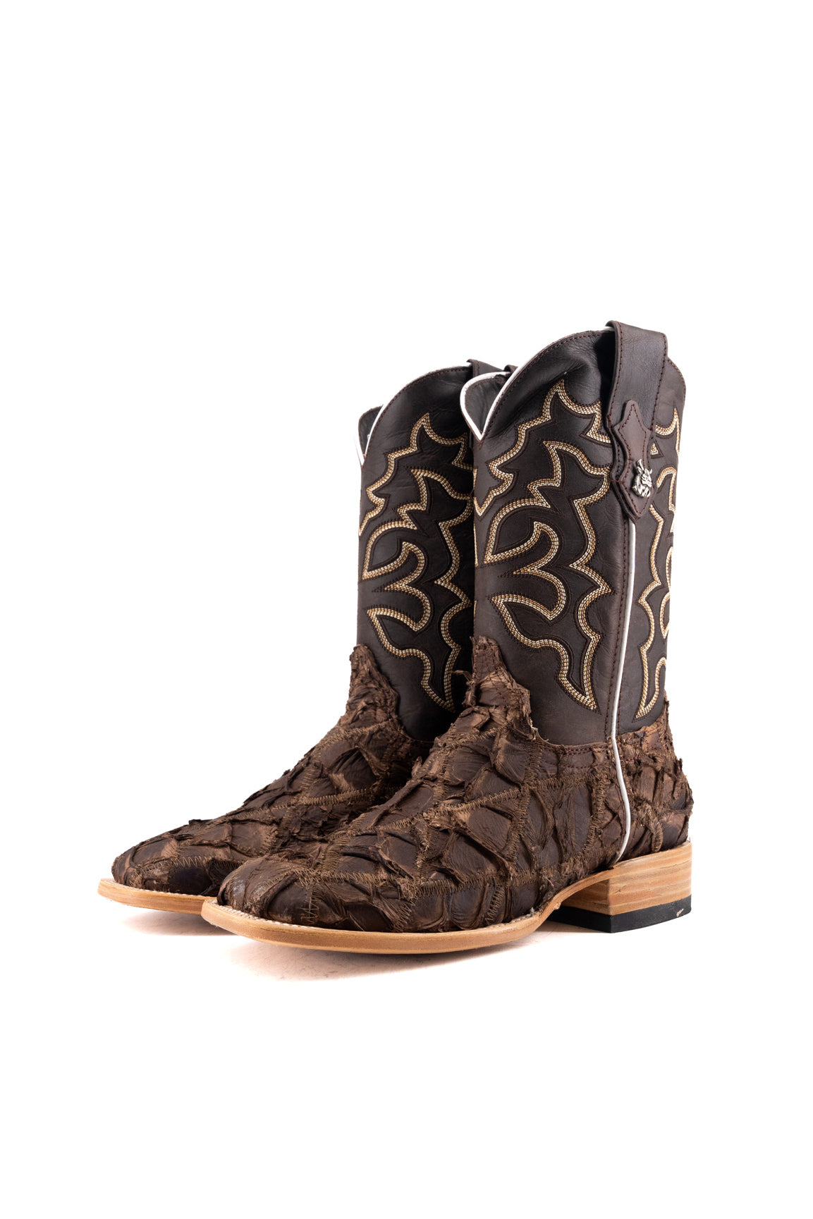 Lucas Exotic Pirarucu Patchwork Square Toe Cowboy Boot