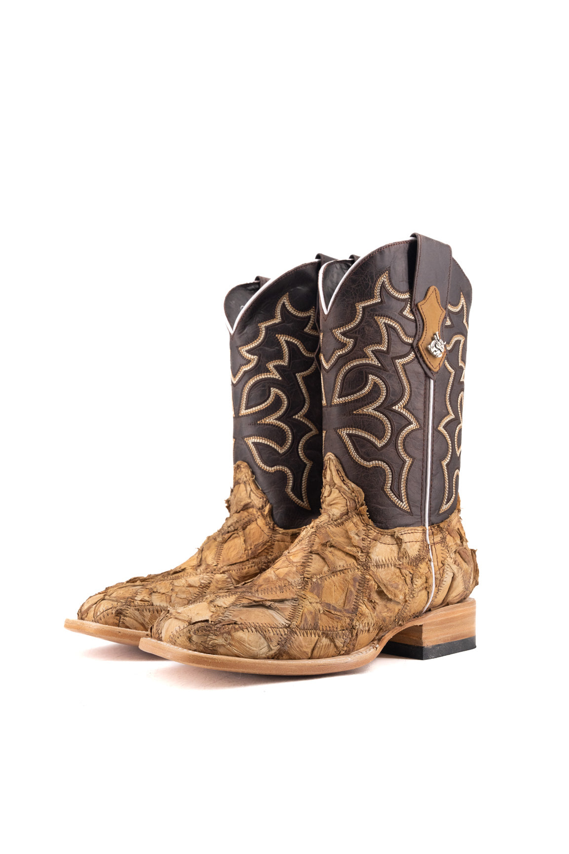Lucas Exotic Pirarucu Patchwork Square Toe Cowboy Boot